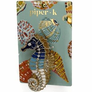 Piper K Seahorse Hair Claw Clip Blue White Rhinestones